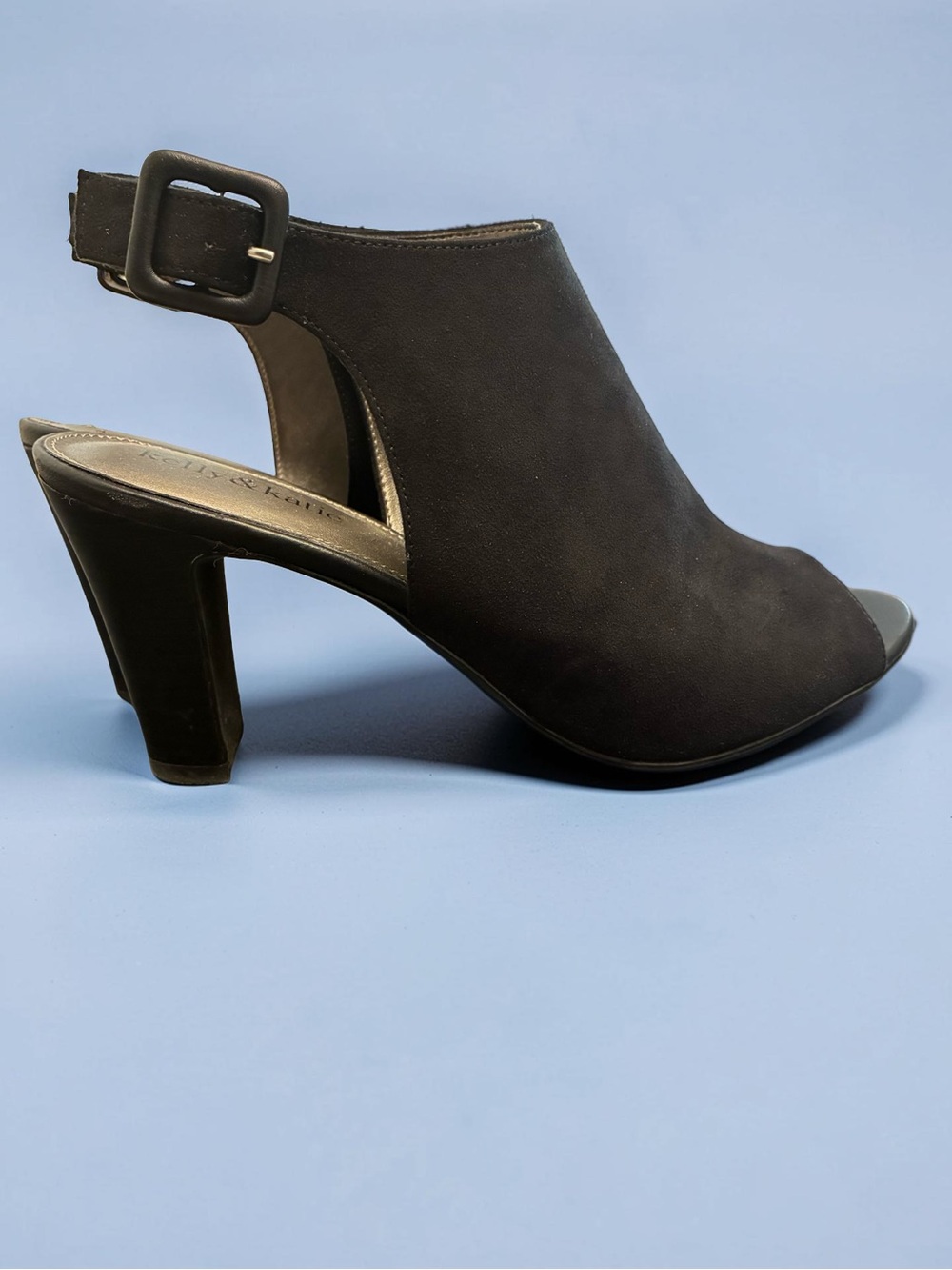 Kelly & Katie Black Open-Peep Slingback Heels